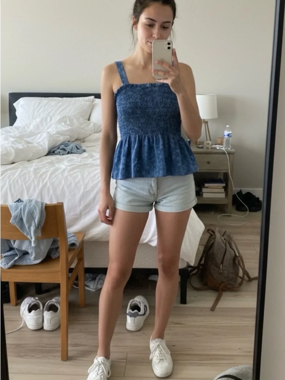 Michael Kors Blue Smocked Tank Top‎